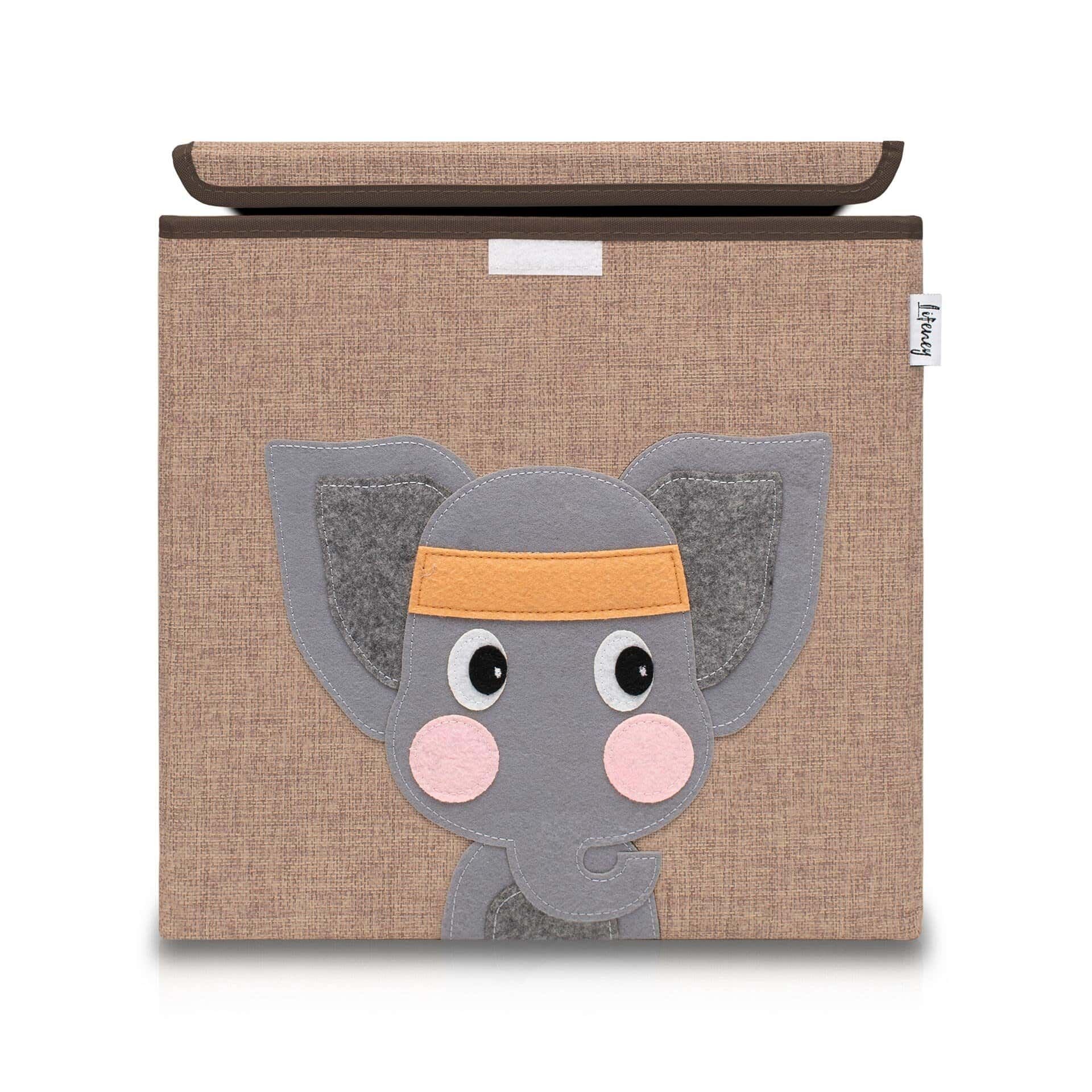 Oppbevaringsboks med lokk elefant brun 33x33x33 cm forfra