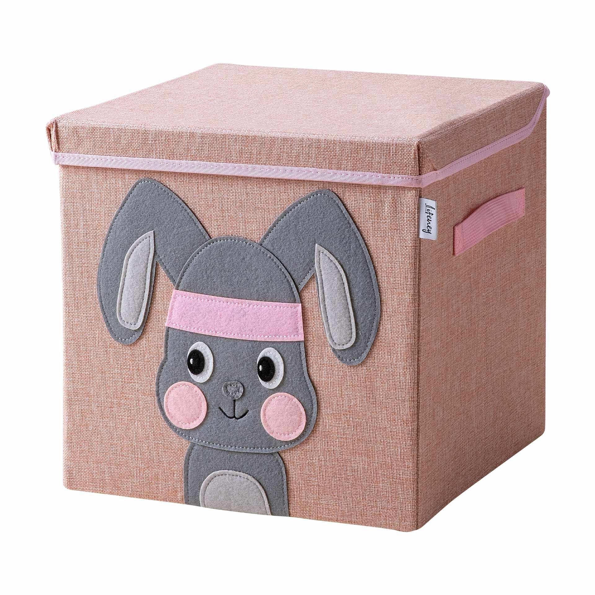 Oppbevaringsboks med lokk, kanin, rosa 33x33x33 cm - Lifeney forfra