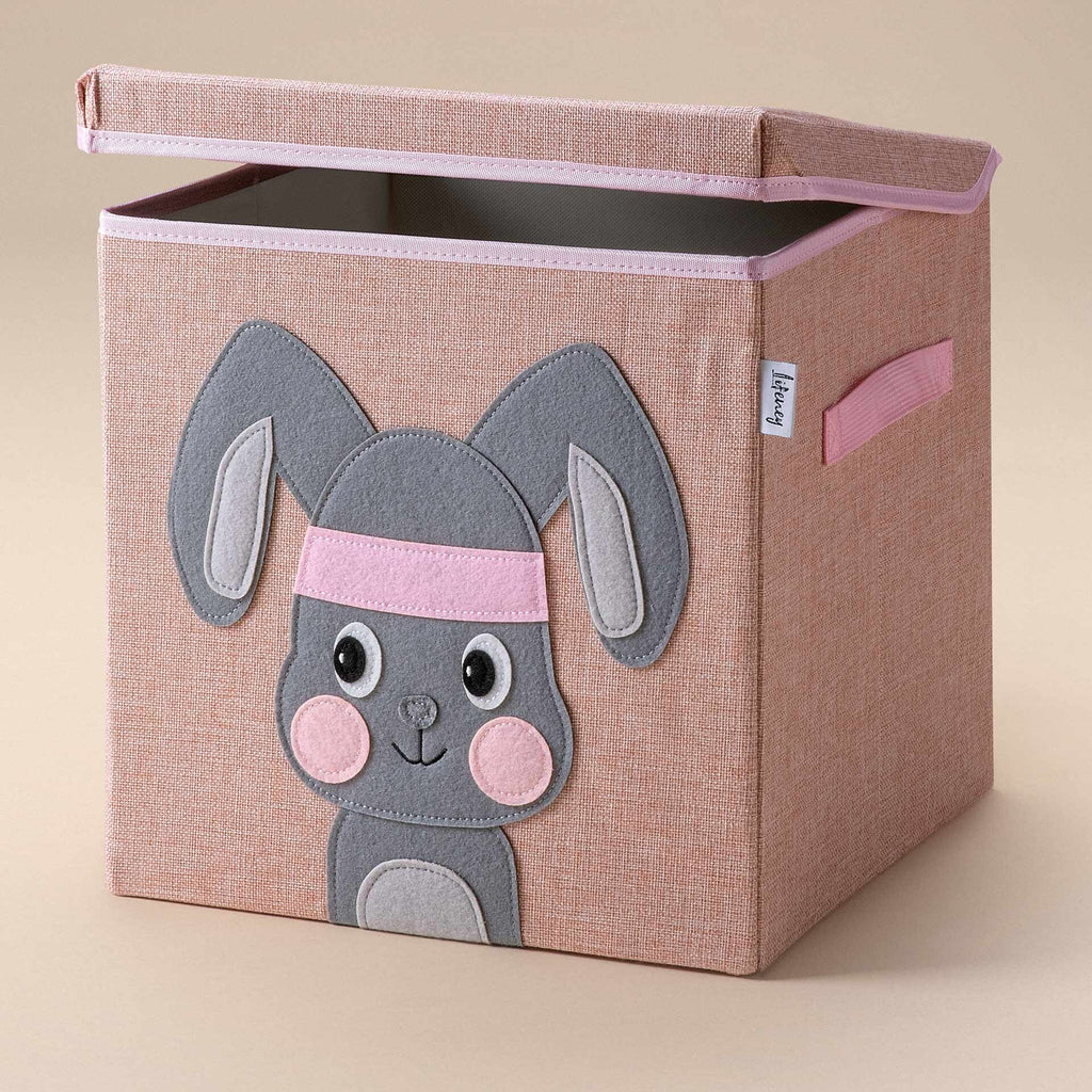 Oppbevaringsboks med lokk, kanin, rosa 33x33x33 cm - Lifeney bakside