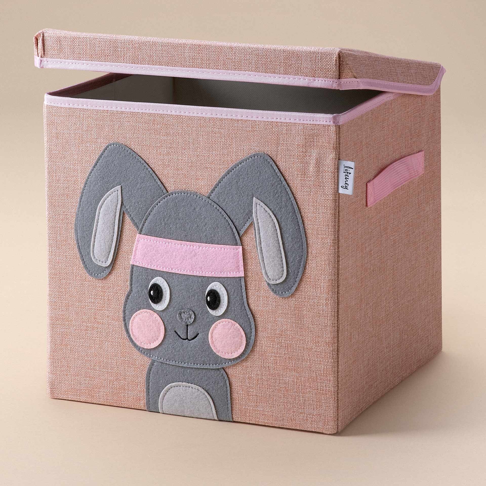 Oppbevaringsboks med lokk, kanin, rosa 33x33x33 cm - Lifeney bakside