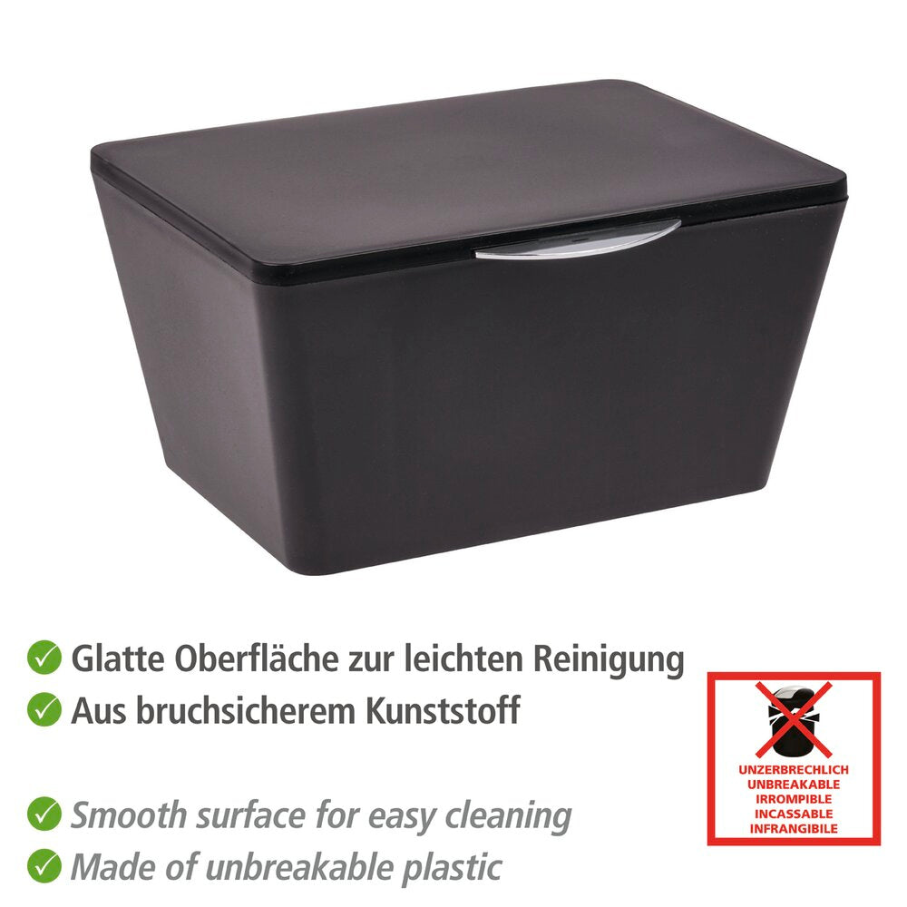 Oppbevaringsboks med lokk svart plast Wenko bakside