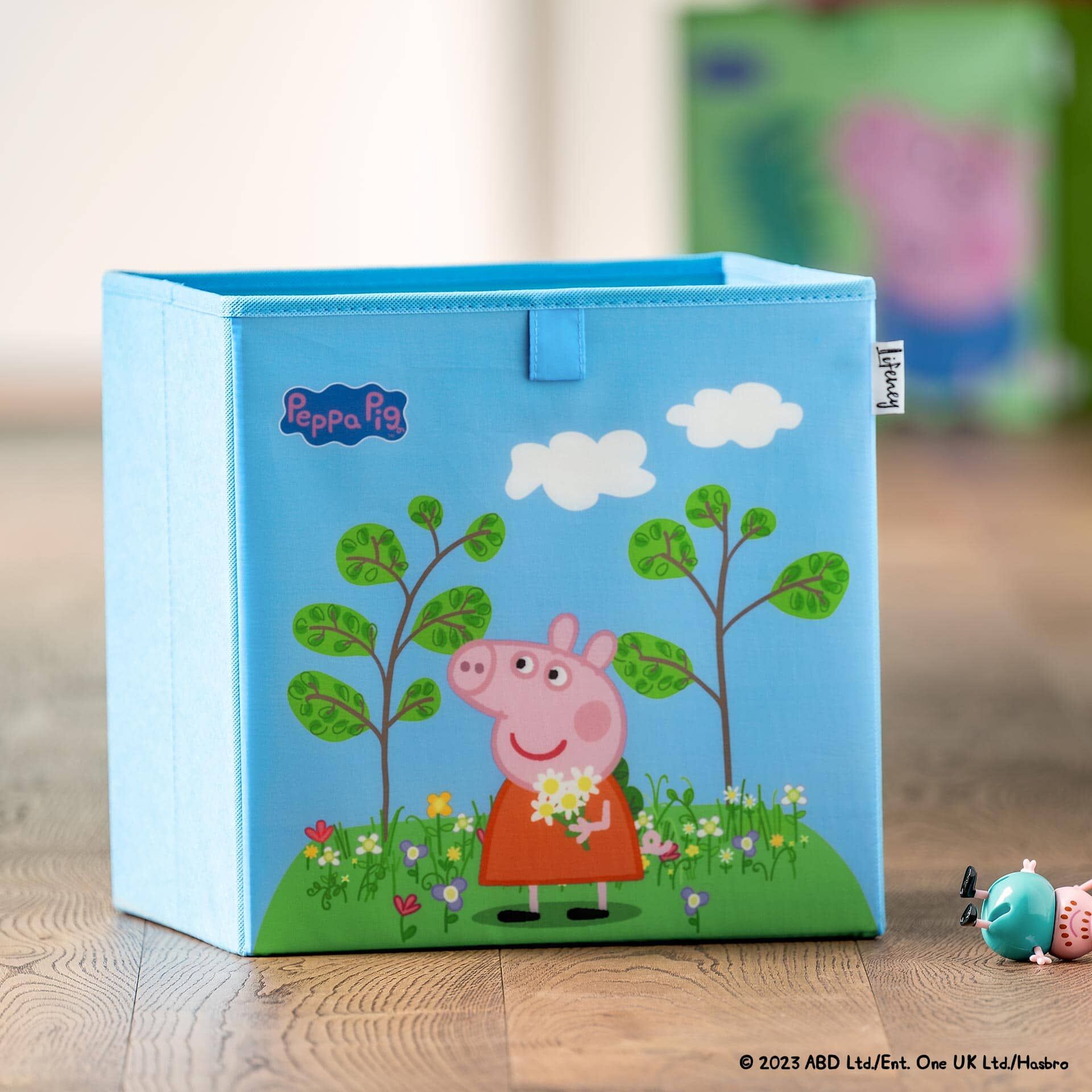 Oppbevaringsboks Peppa Pig blomstereng 30x30x30 cm montert i hylle