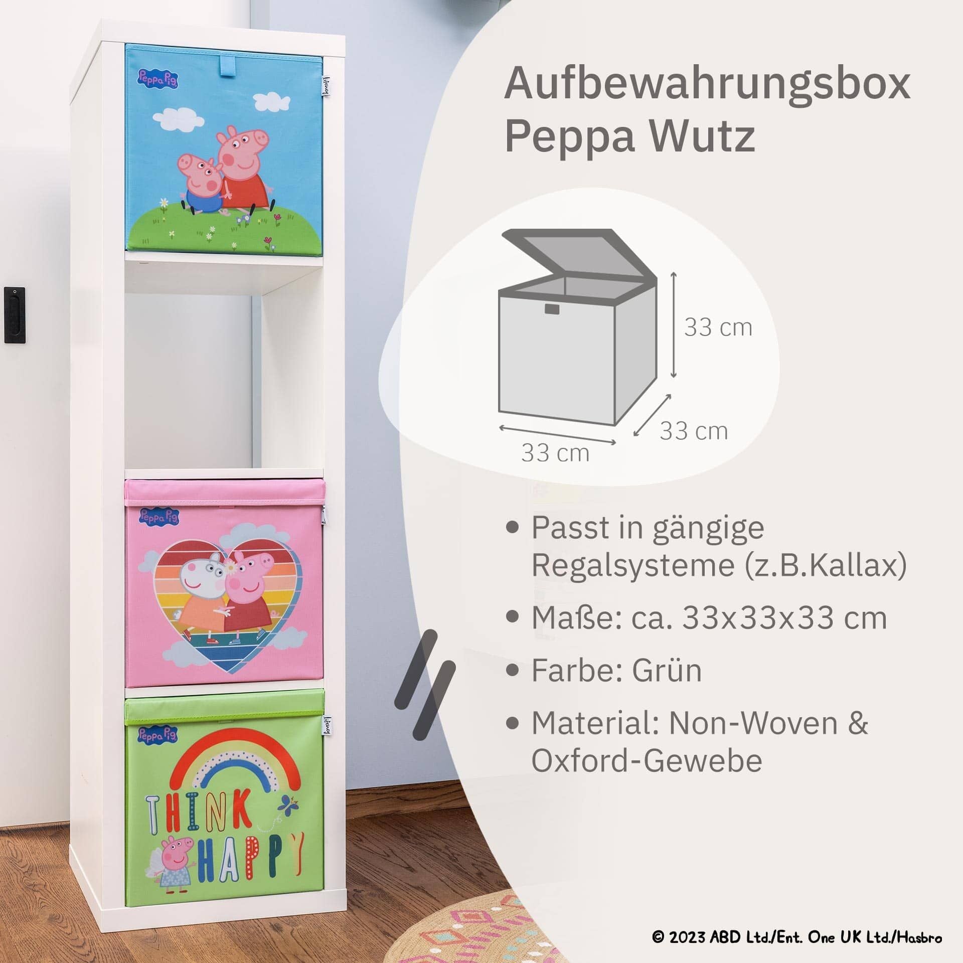 Oppbevaringsboks Peppa Pig Happy plassert i IKEA Kallax hylle