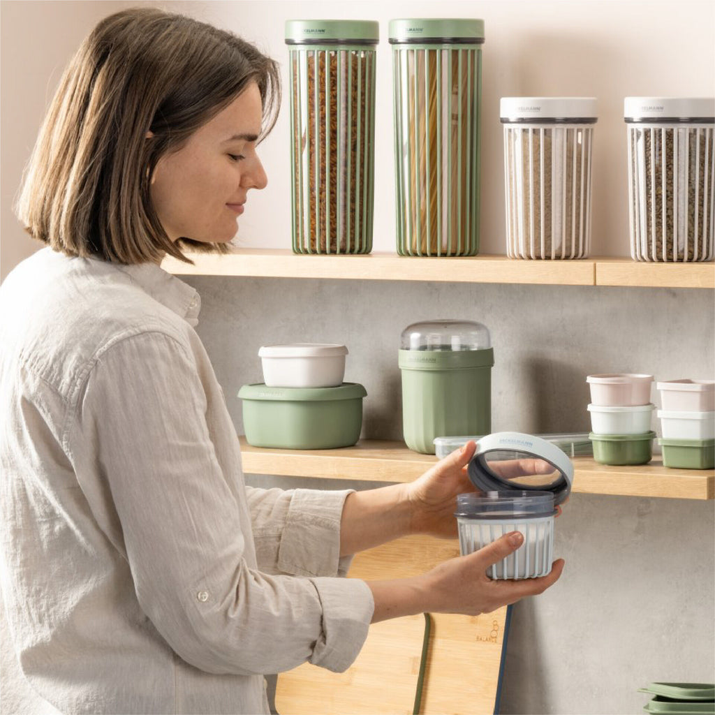 Oppbevaringsboks plast 500 ml rillemønster lysblå bakside