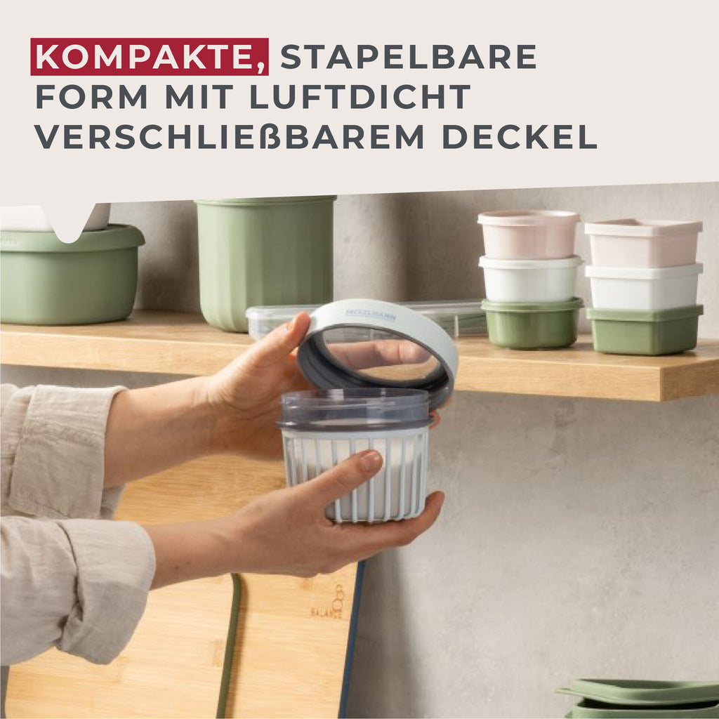 Oppbevaringsboks plast 500 ml rillemønster lysblå stablet sett