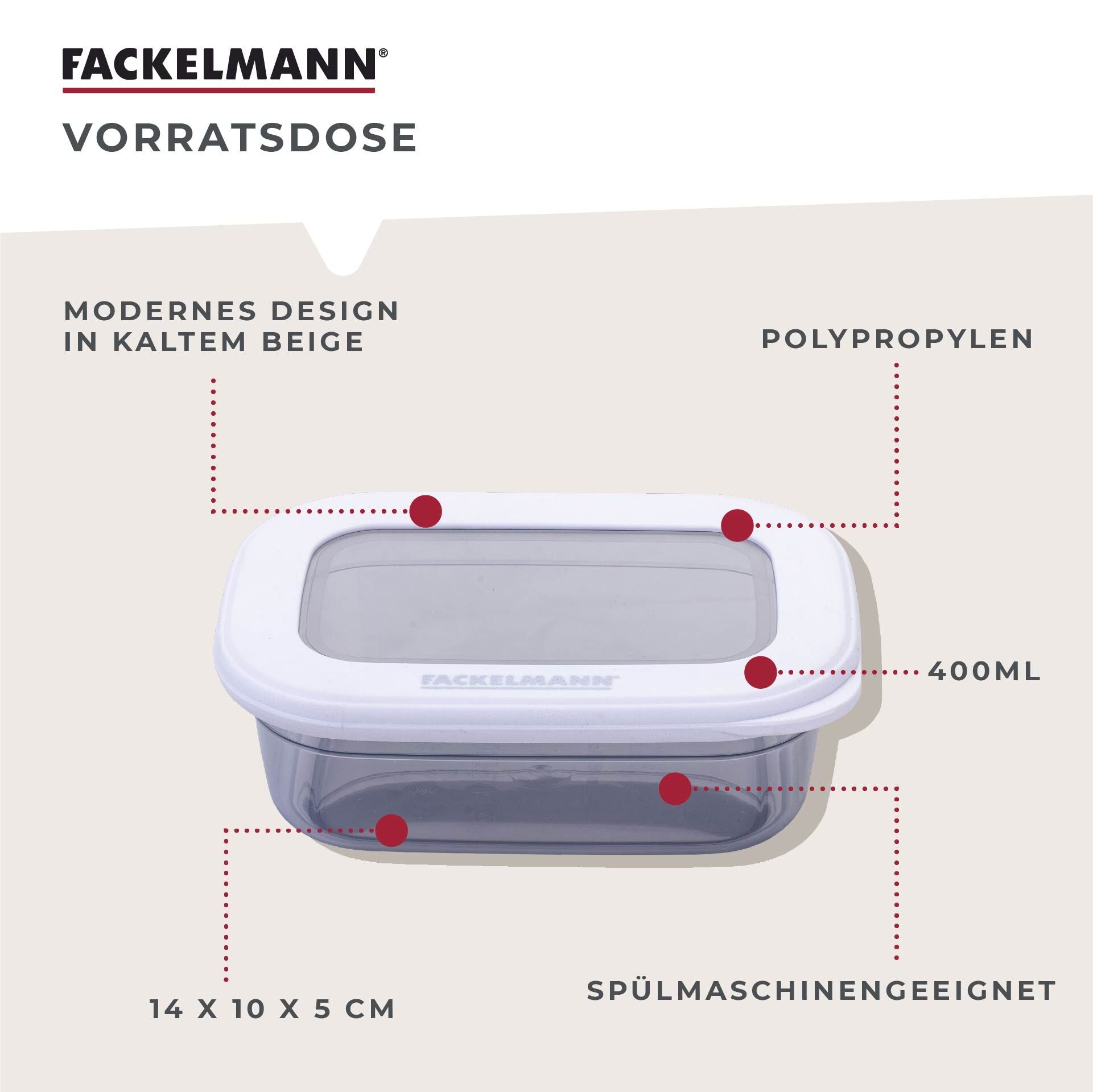 Oppbevaringsboks plast firkantet 400 ml - Fackelmann lokk