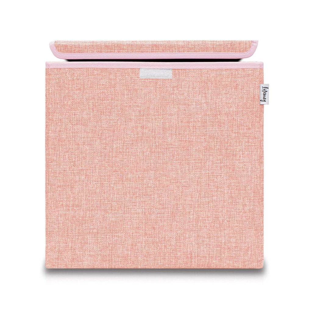 Oppbevaringsboks med lokk rosa 33x33x33 cm forfra