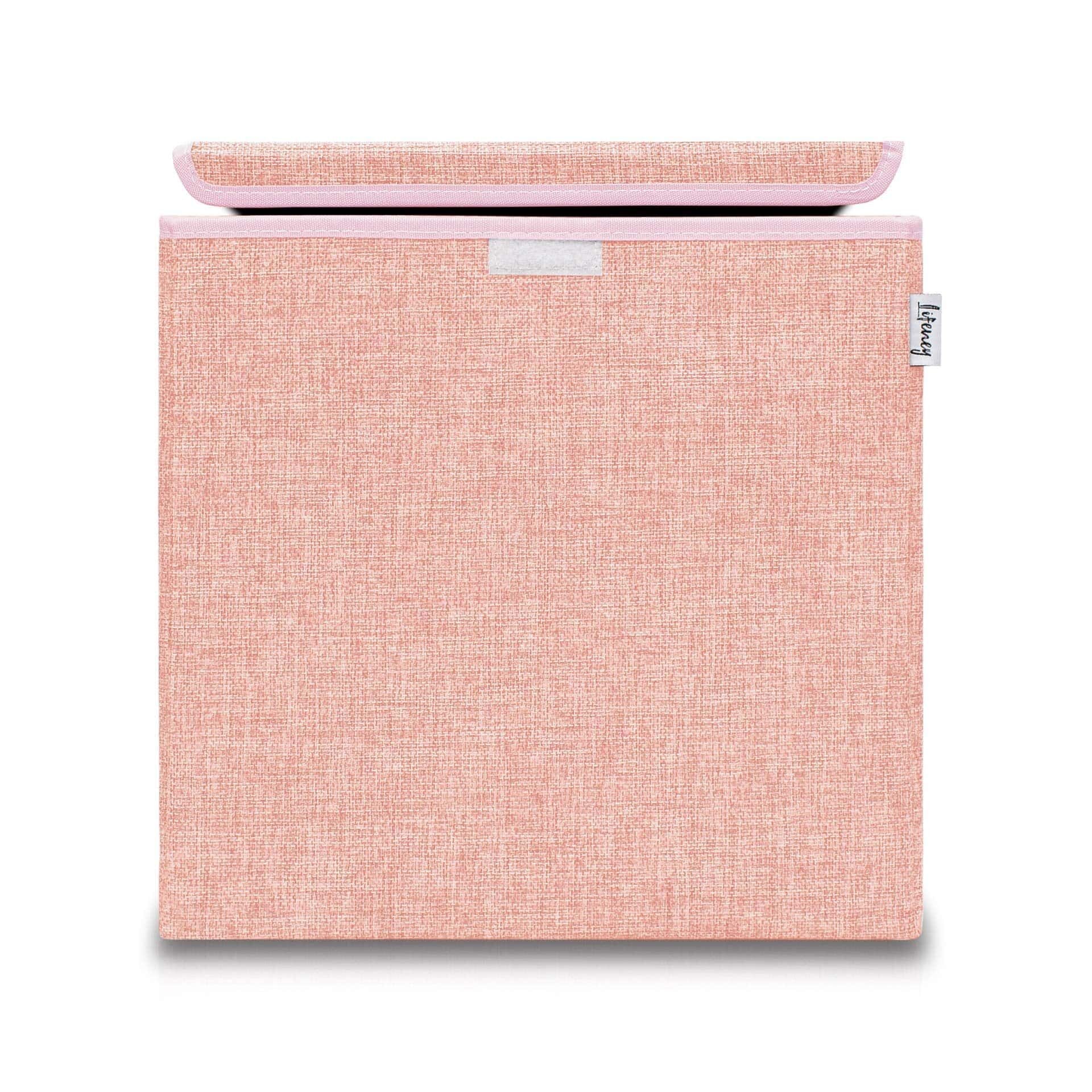 Oppbevaringsboks med lokk rosa 33x33x33 cm forfra