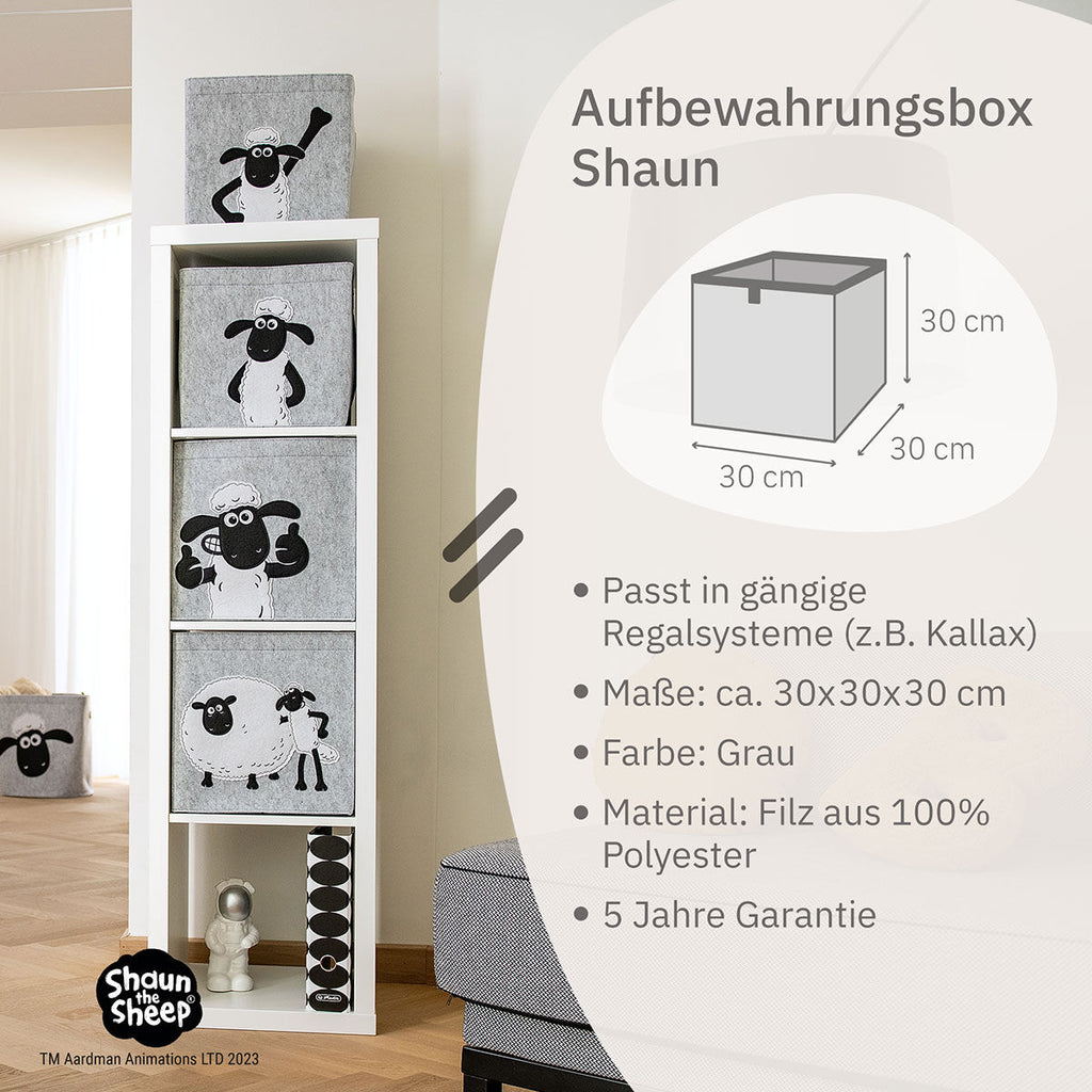 Oppbevaringsboks Shaun filt 30x30x30 cm polyester med tragehåndtak
