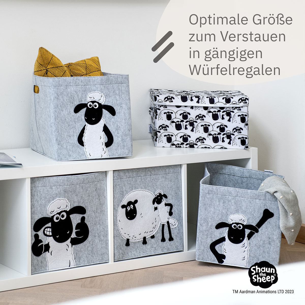 Oppbevaringsboks Shaun filt 30x30x30 cm polyester sidevisning