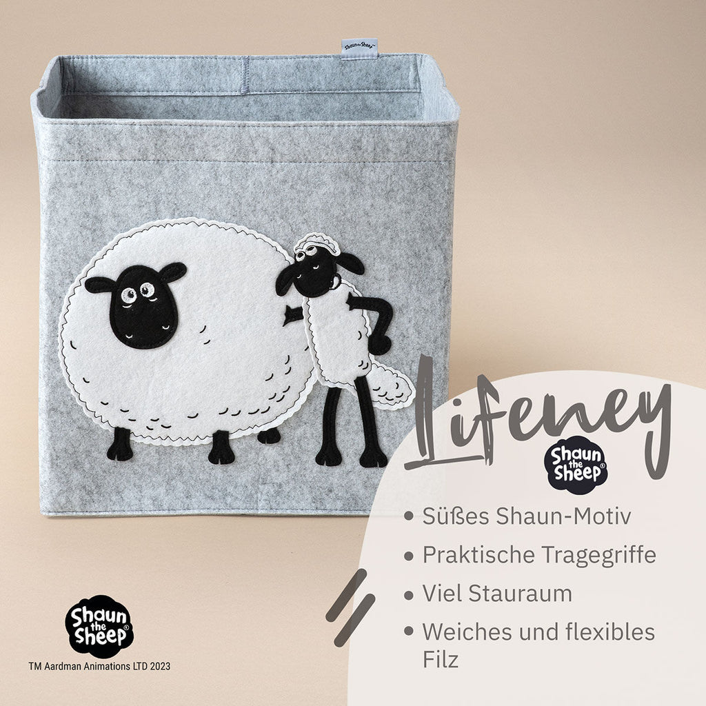 Oppbevaringsboks Shaun med venn filt 33x33x33 cm bakside