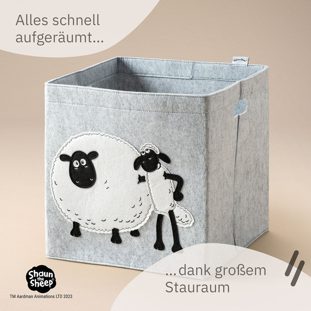 Oppbevaringsboks Shaun med venn filt 33x33x33 cm bærehåndtak