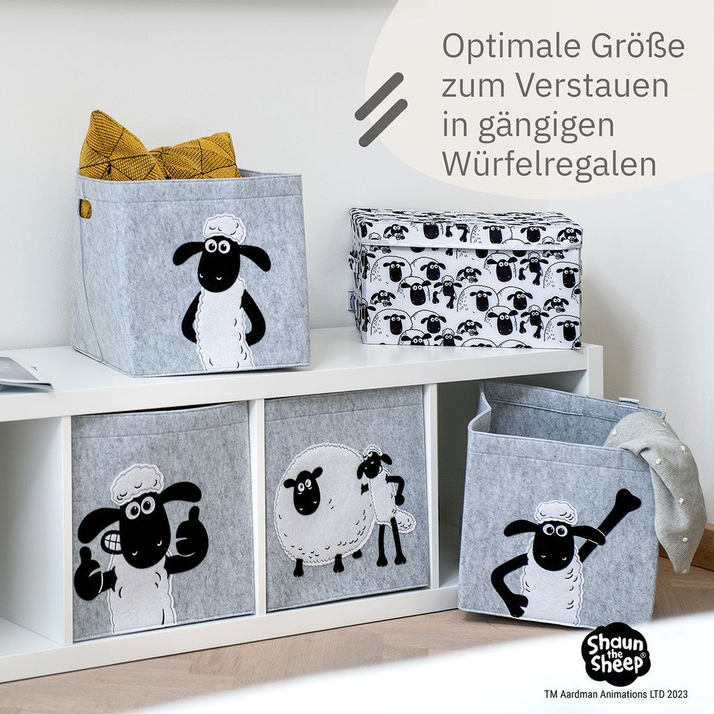 Oppbevaringsboks Shaun med venn filt 33x33x33 cm i barnerom