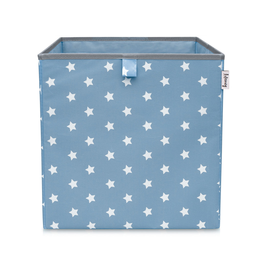 Oppbevaringsboks stjerner blå 33x33x33 cm polyester forfra