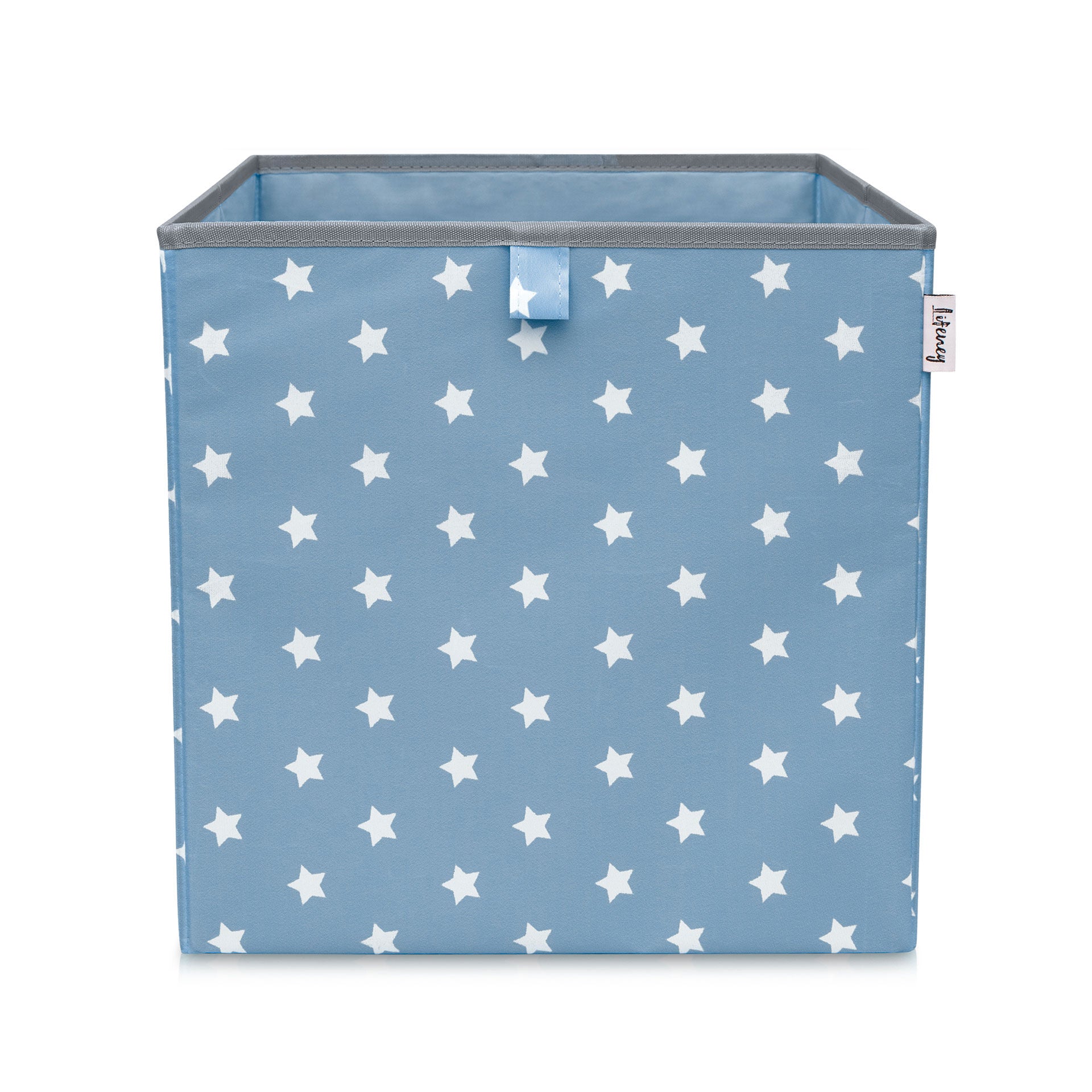 Oppbevaringsboks stjerner blå 33x33x33 cm polyester forfra