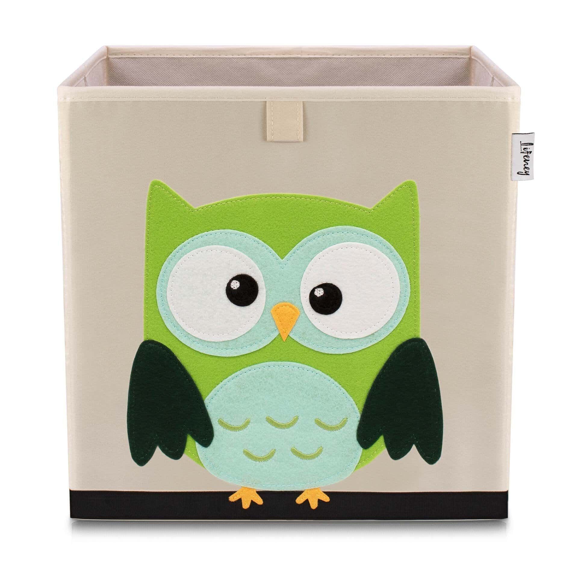Oppbevaringsboks ugle beige 33x33x33 cm forfra