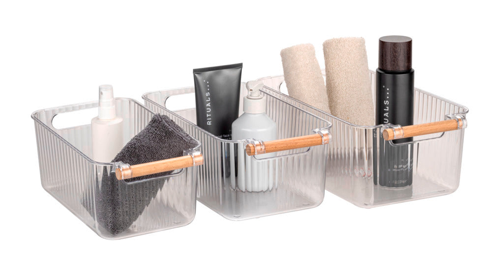 Bakside av Oppbevaringsbokser bad transparent plast 3-delt sett - Wenko