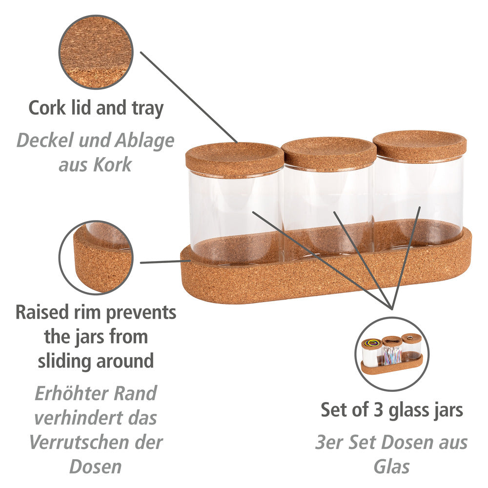Oppbevaringsbokser glass med korklokk 3-delt sett Apiro Wenko bakside