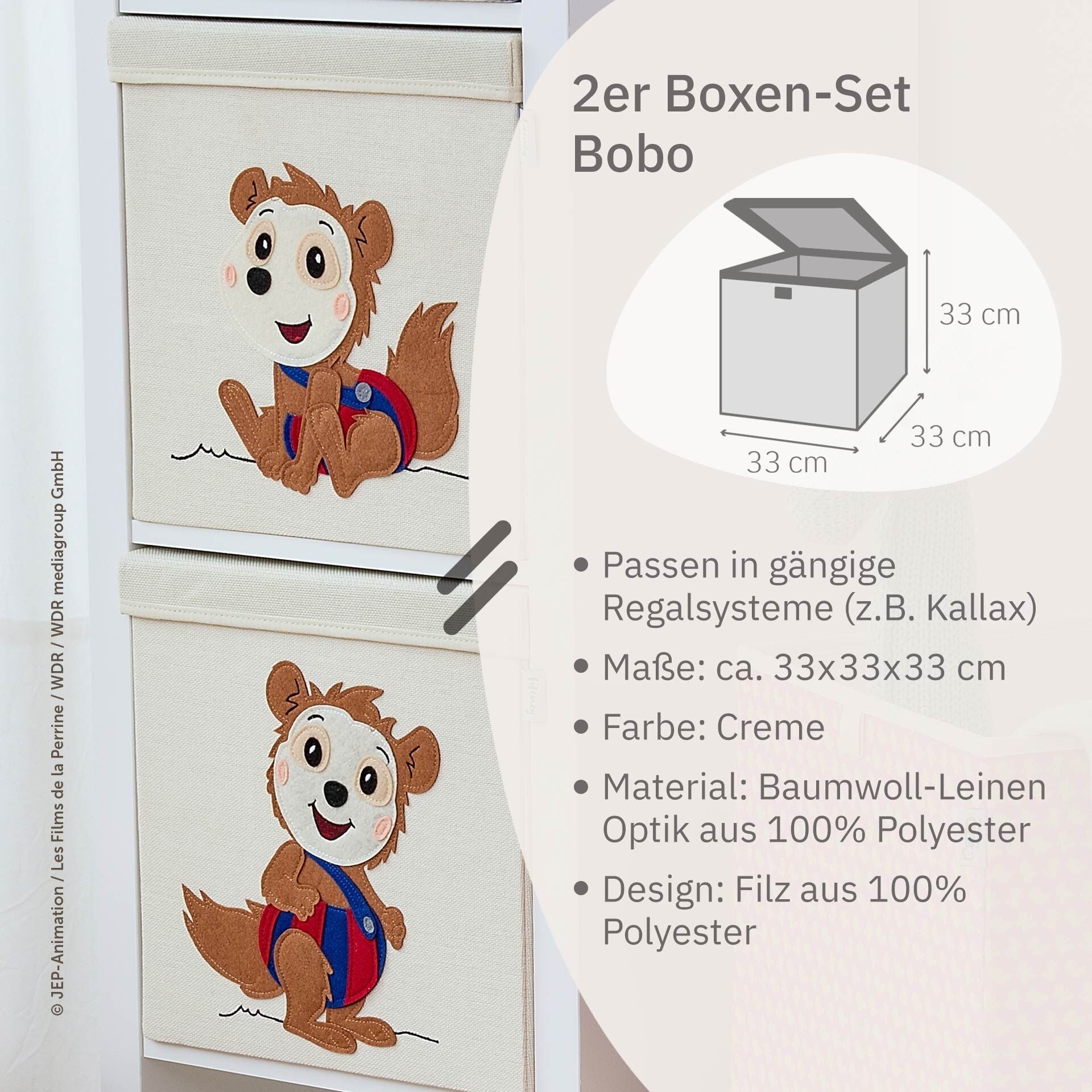 Oppbevaringsbokser sett Bobo 33x33x33 cm - Lifeney montert i IKEA Kallax