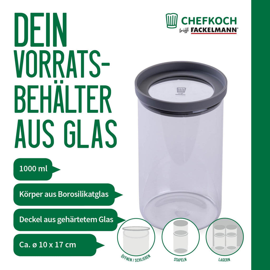Montert Oppbevaringsglass med glasslokk 1 L - Chefkoch trifft Fackelmann i kjøkkenskap