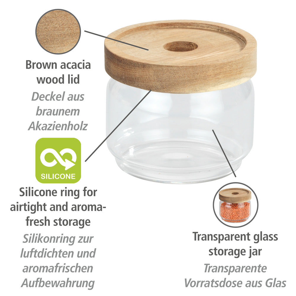 Oppbevaringsglass med lokk i akasietre 300 ml Vido bakside