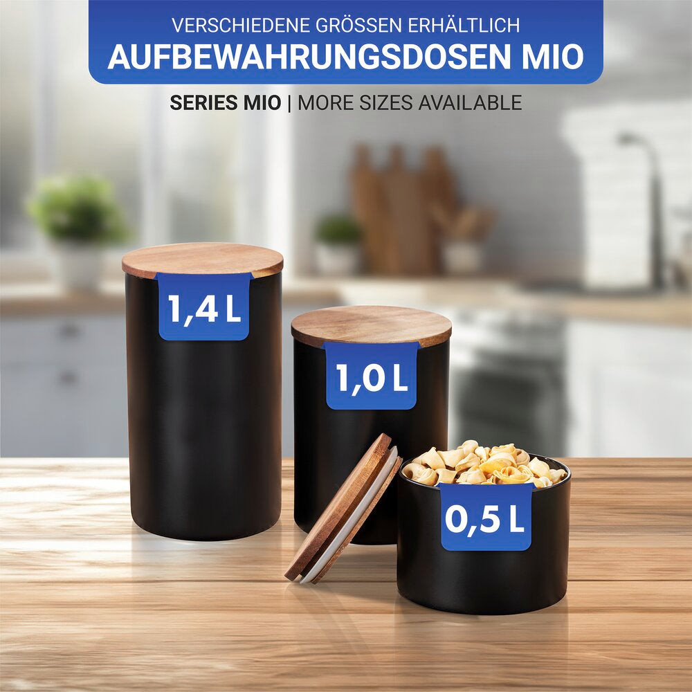 Oppbevaringsglass borosilikat Mio svart 1,0 L fra toppen