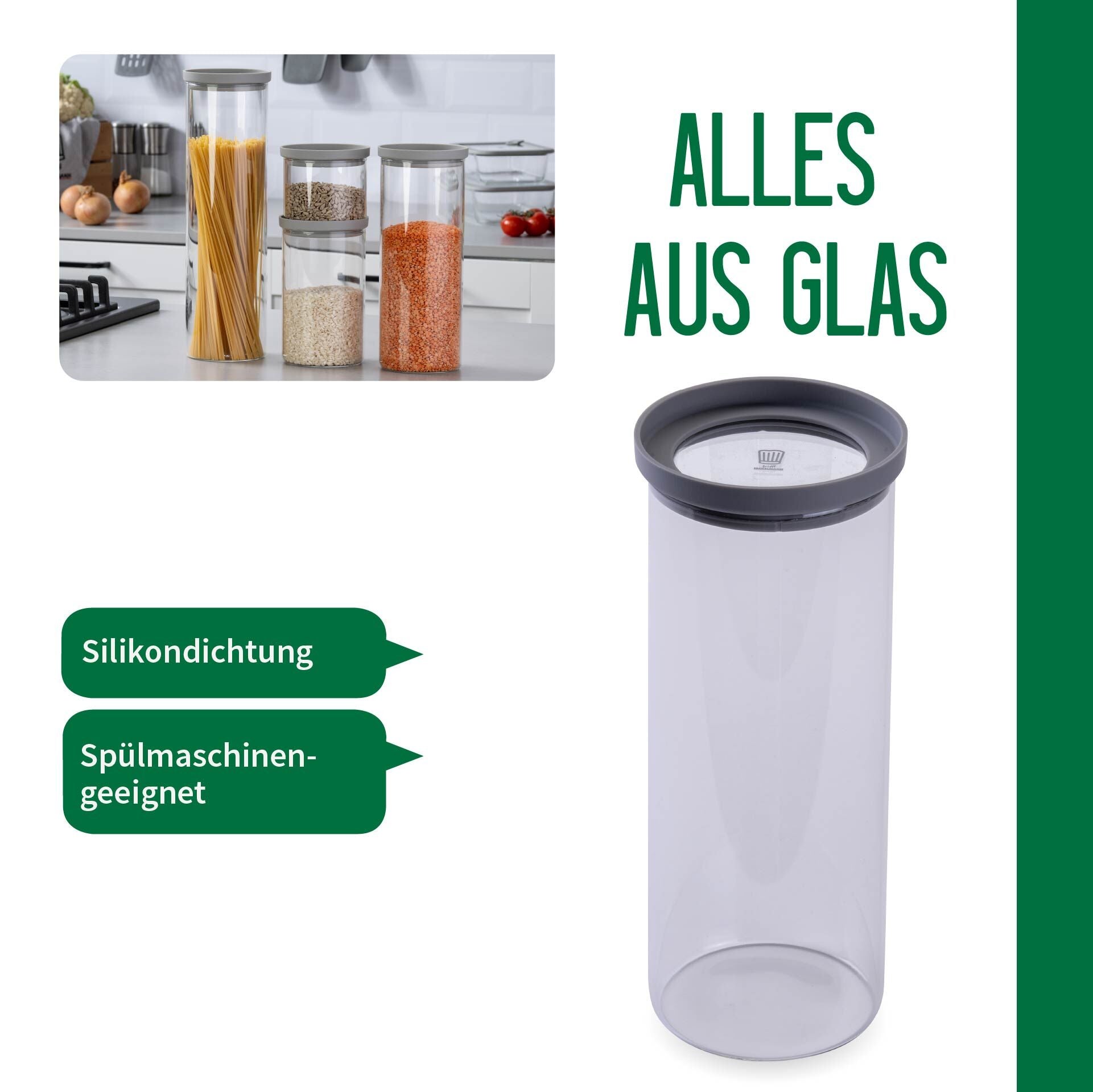 Oppbevaringsglass med glasslokk 1,5 L stablet