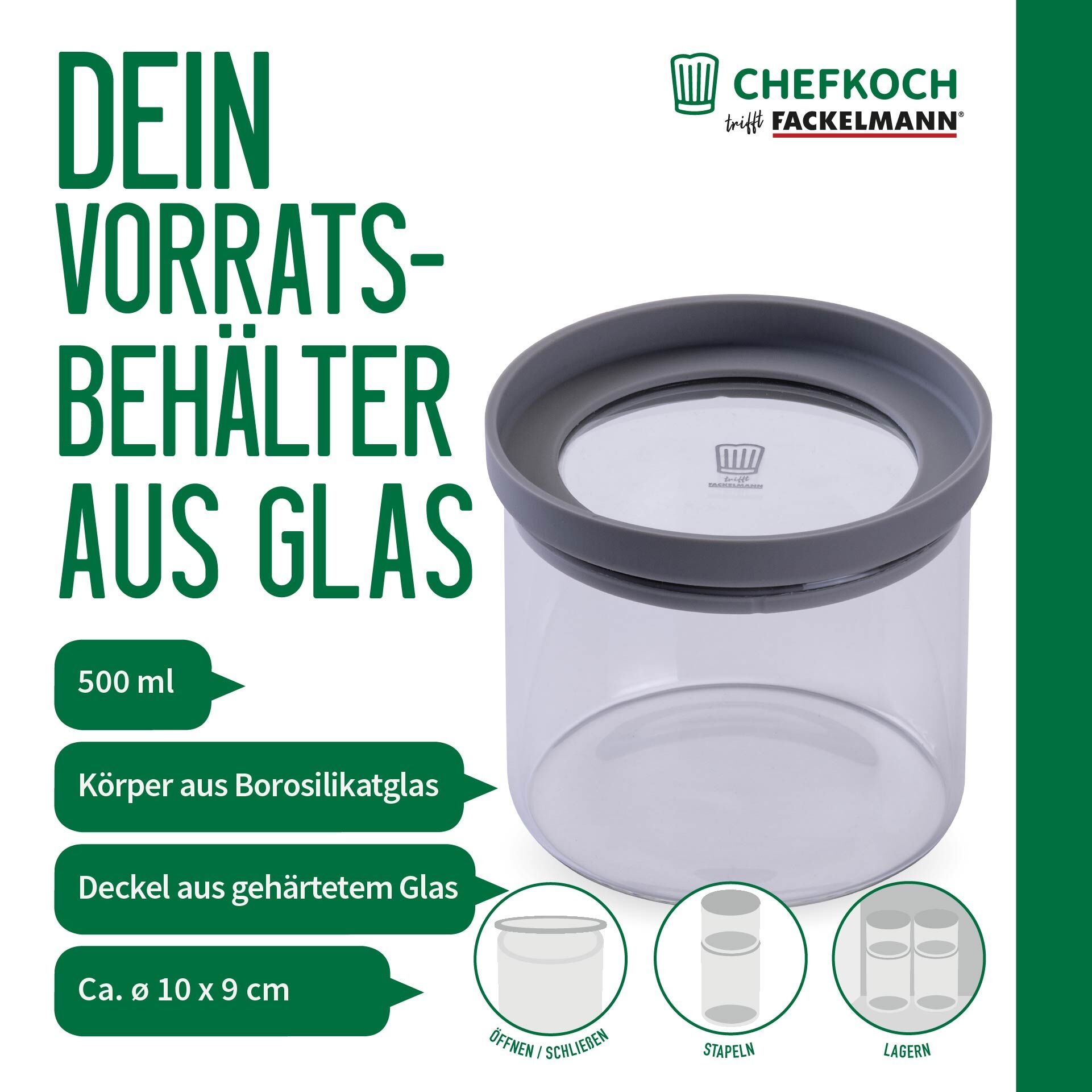 Detalj av lokk på Oppbevaringsglass med glasslokk 500 ml - Chefkoch trifft Fackelmann