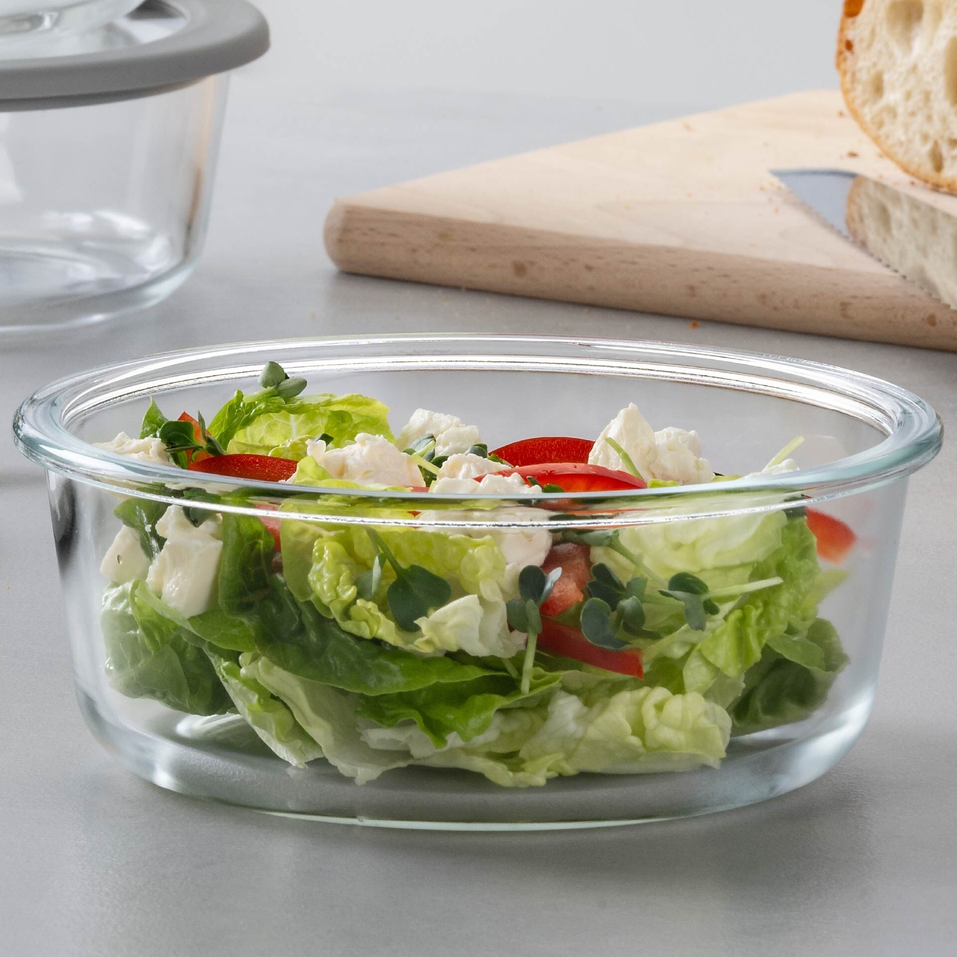 Oppbevaringsglass rund 600 ml med glasslokk bakside