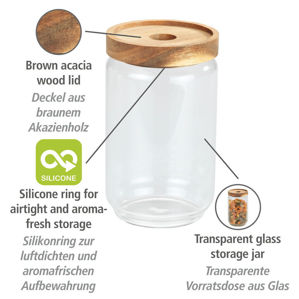 Oppbevaringsglass Vido 700 ml med lokk i akasietre bakside