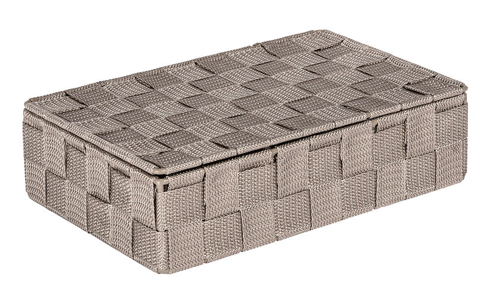 Oppbevaringskurv med lokk Adria taupe 4 rom plast bakside