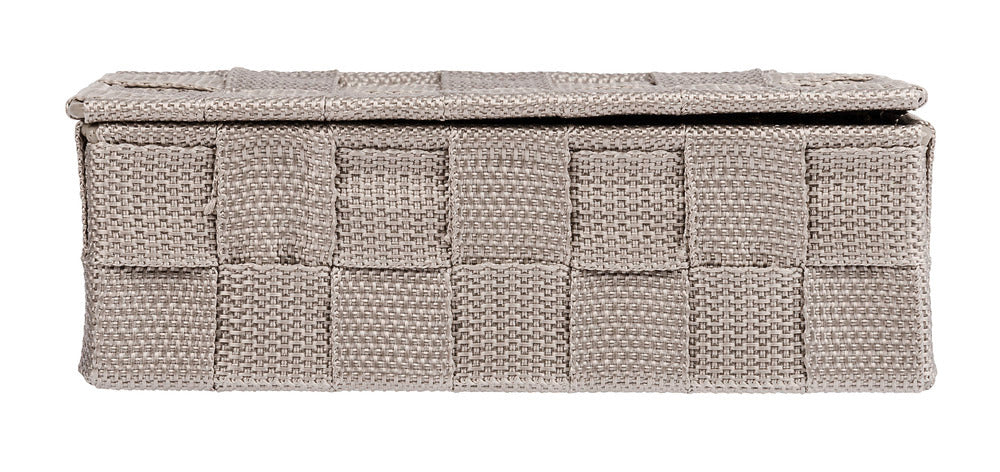 Detalj av Oppbevaringskurv med lokk Adria taupe mini plastfletting