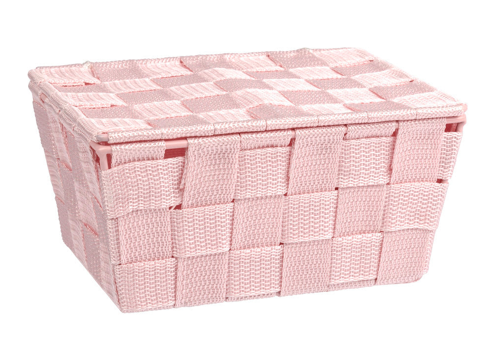 Baksiden av Oppbevaringskurv med lokk Adria rosa plast Wenko