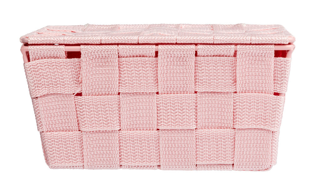 Detalj av lokket på Oppbevaringskurv med lokk Adria rosa plast Wenko