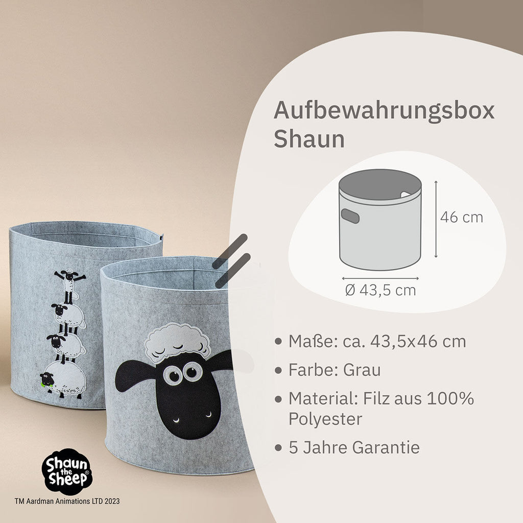Oppbevaringskurv Shaun og venner filt 43,5x46 cm montert i rom