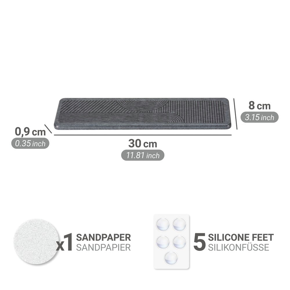 Oppvaskmatte Damon grå diatomitt 30x8 cm hurtigtørkende sett fra siden