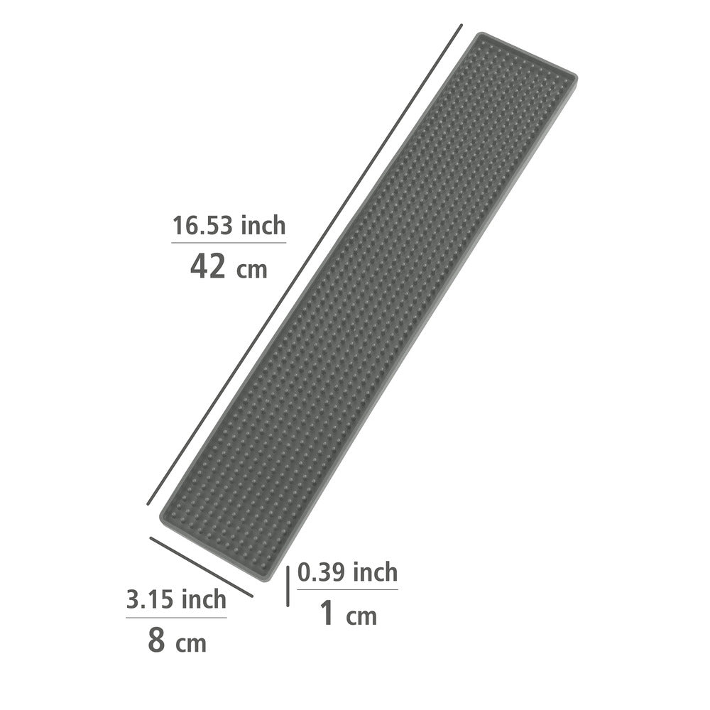 Oppvaskmatte Slim grå 8 x 42 cm montert på kjøkkenbenk