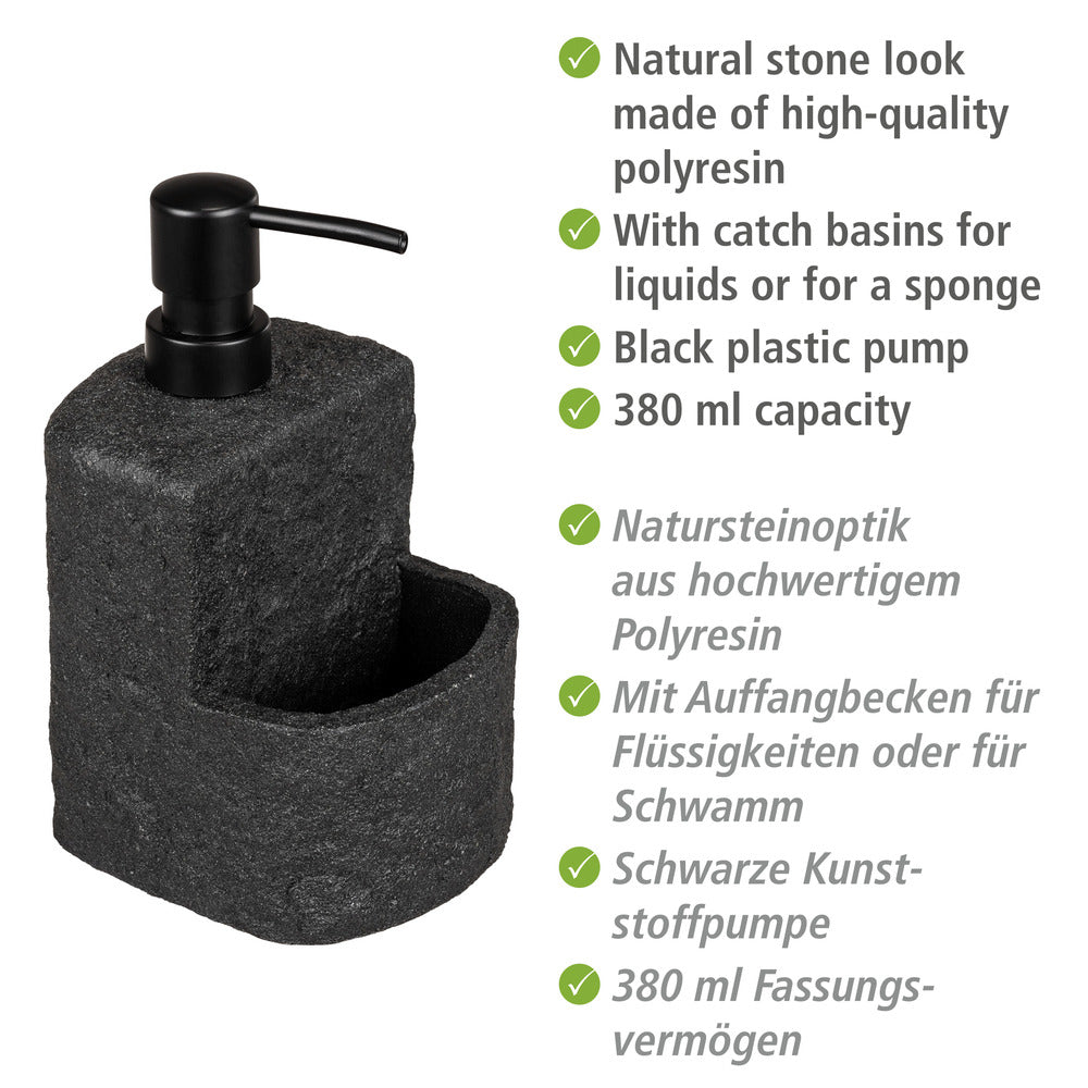 Oppvaskmiddeldispenser Festival Stone svart polyresin bakside