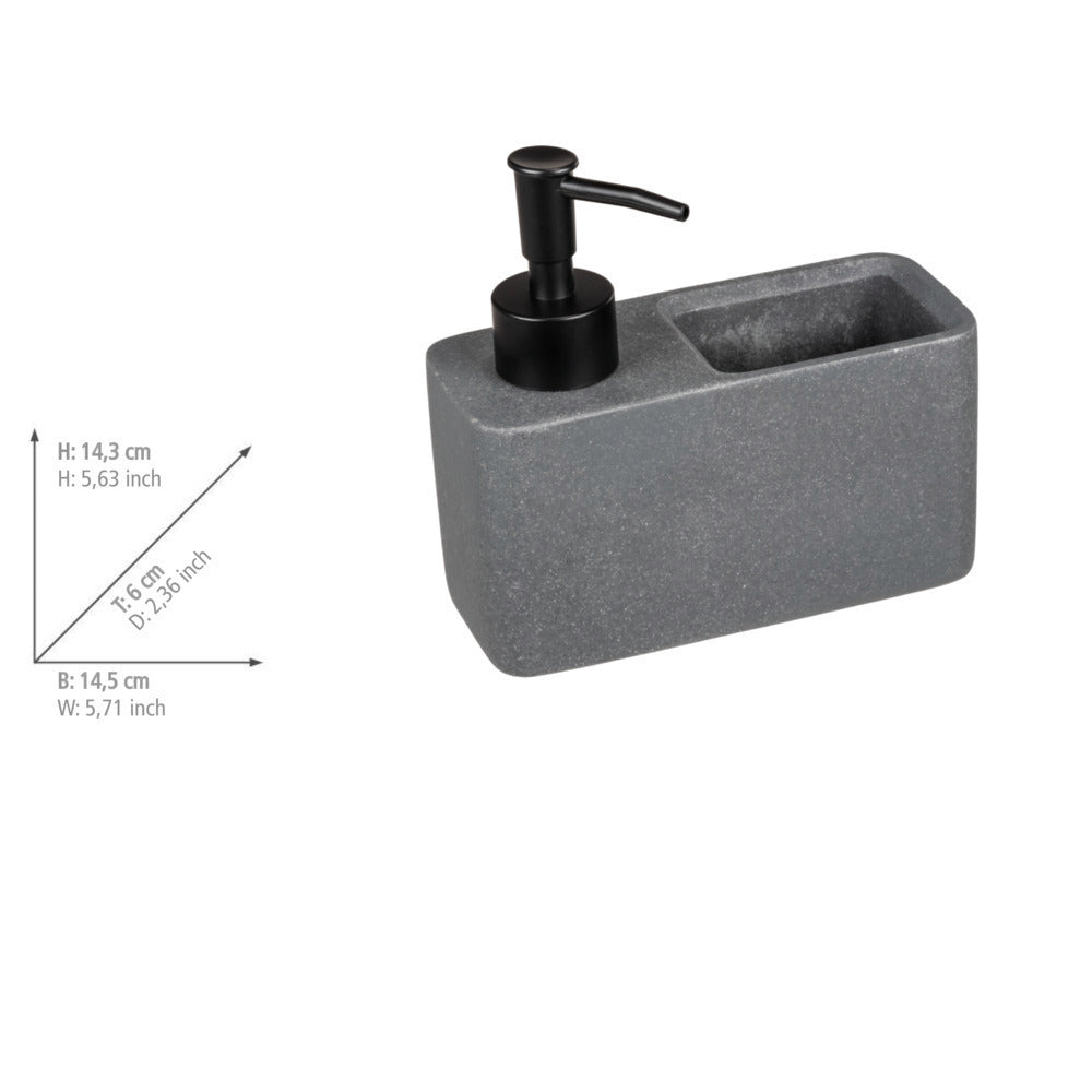 Oppvaskmiddeldispenser grå med svamprom polyresin sideprofil