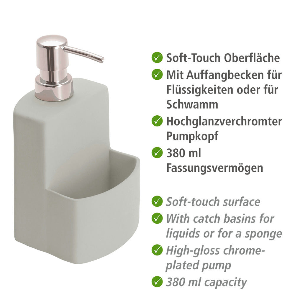 Oppvaskmiddeldispenser keramikk grå soft-touch WENKO bakside