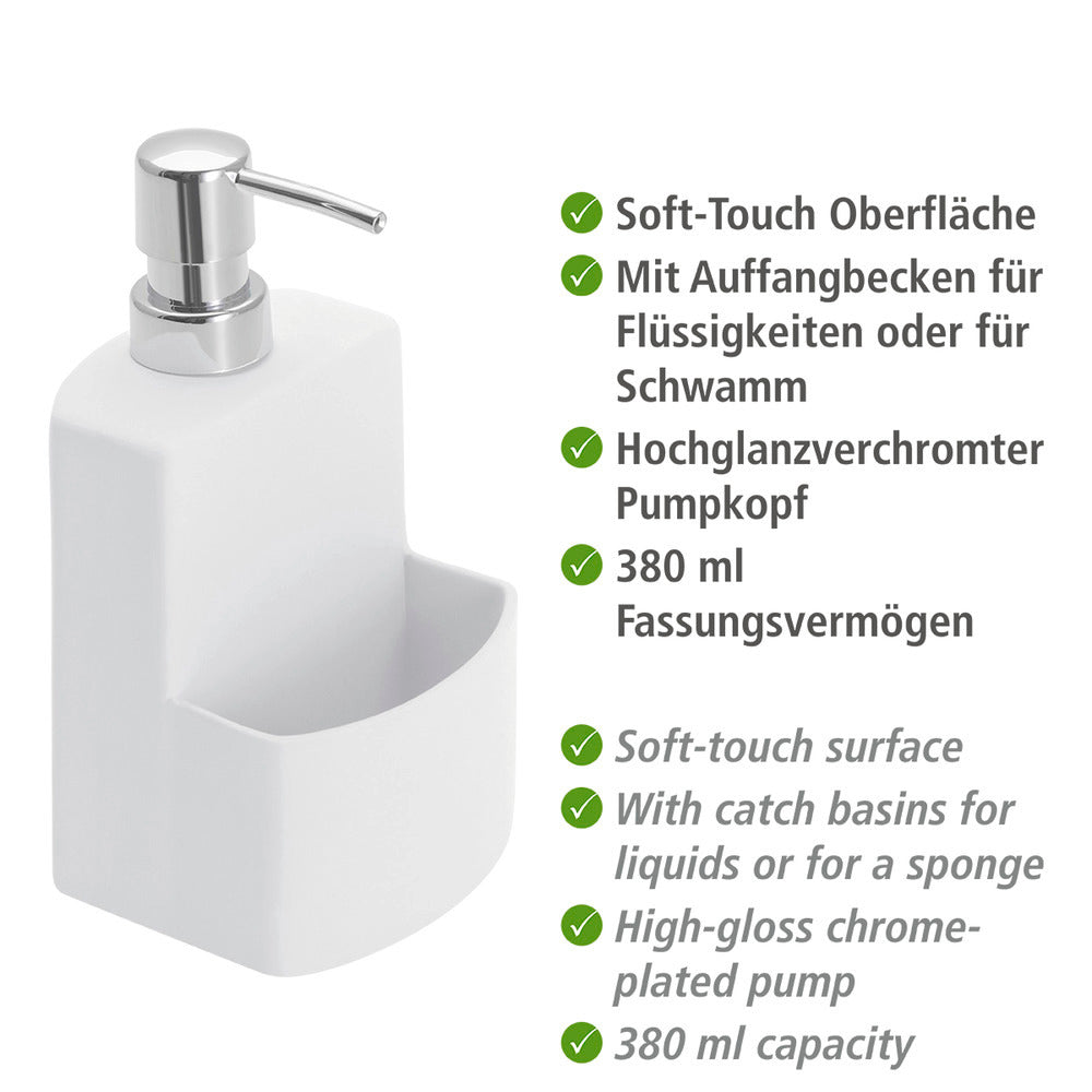 Oppvaskmiddeldispenser keramikk hvit soft-touch WENKO bakside