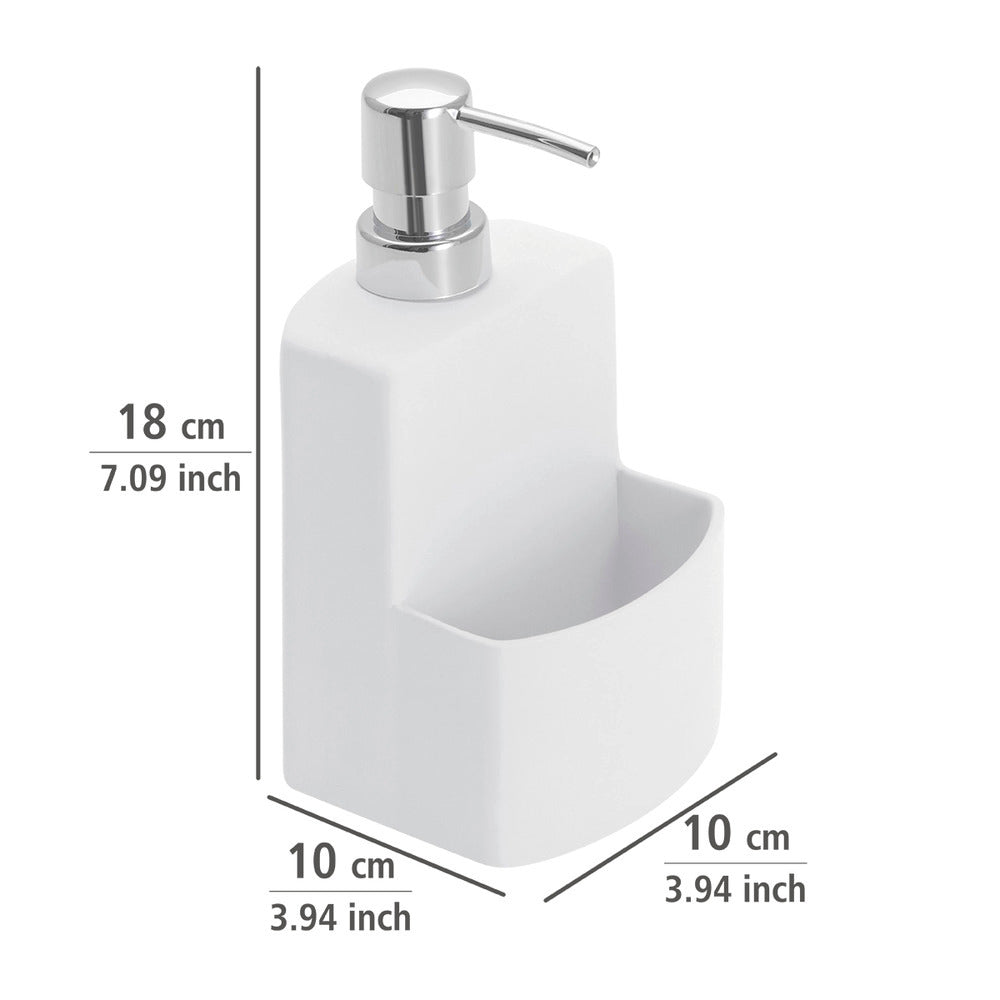 Oppvaskmiddeldispenser keramikk hvit soft-touch WENKO pumpe detalj