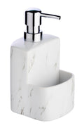 Oppvaskmiddeldispenser keramikk marmor-look soft-touch hvit forfra