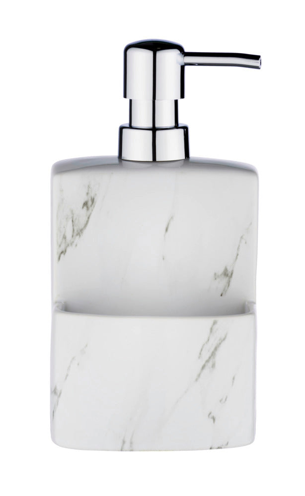 Detalj av Oppvaskmiddeldispenser keramikk marmor-look soft-touch hvit pumpe