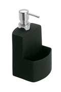 Oppvaskmiddeldispenser keramikk svart med svampholder fra front