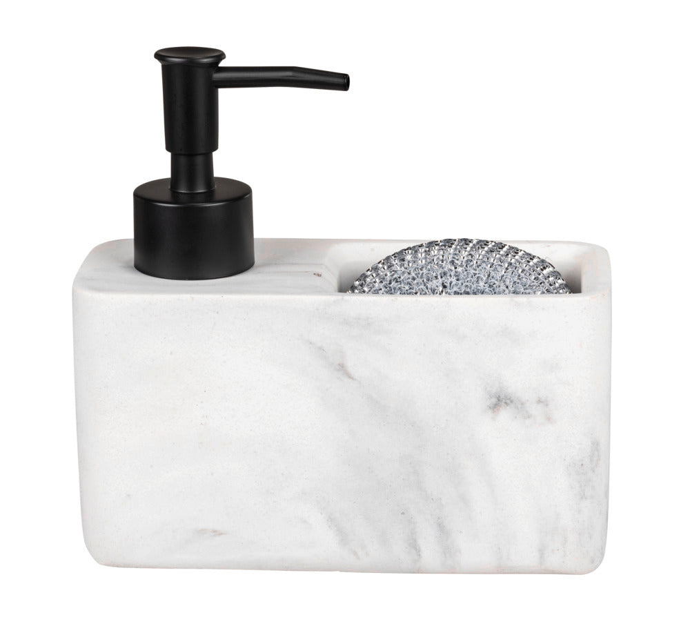 Detalj av Oppvaskmiddeldispenser marmor med svamprom polyresin