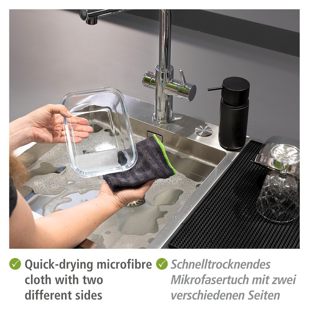 Oppvaskorganiserer rustfritt stål med 2 mikrofiberkluter 3-delt sett sideprofil