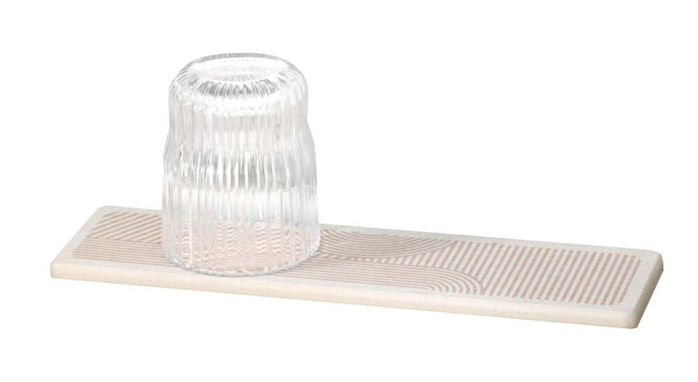 Oppvaskplate Damon beige diatomitt 30x8 cm med silikonføtter forfra