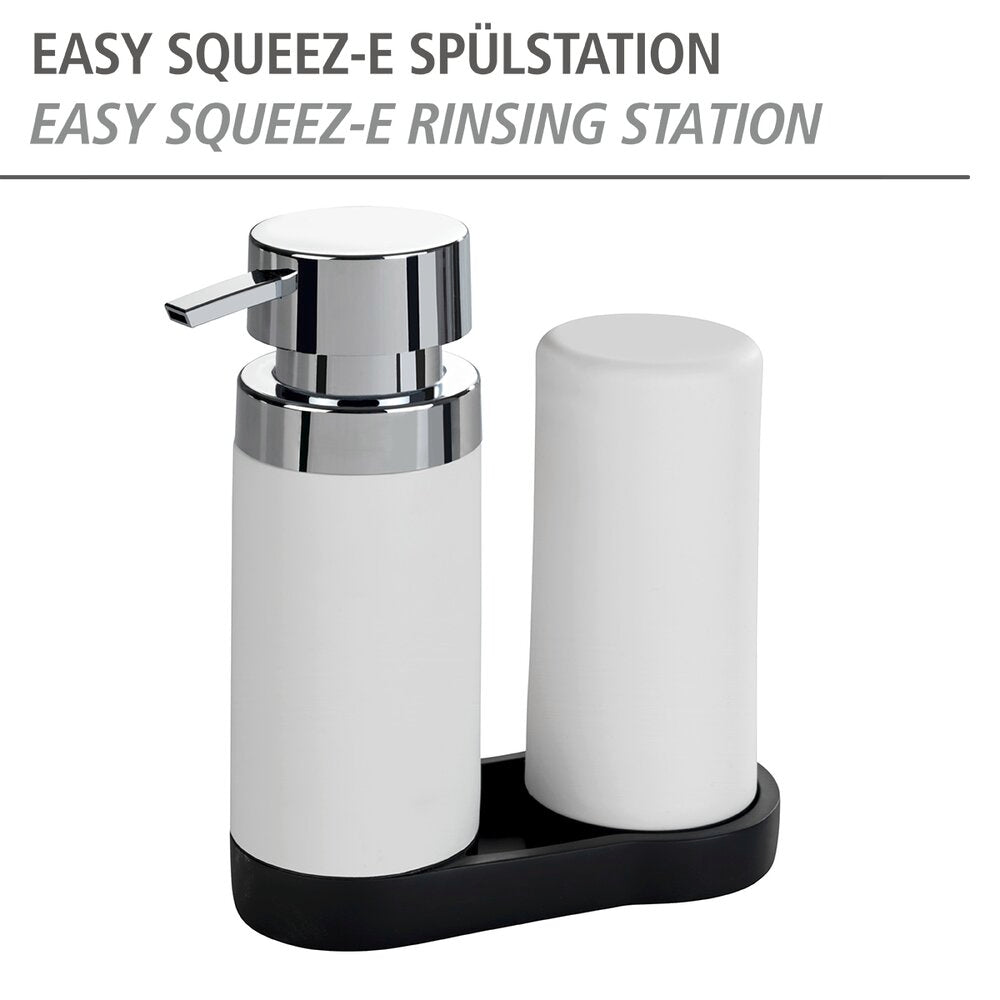 Oppvaskstasjon Easy Squeez-e hvit silikon med såpedispenser bakside