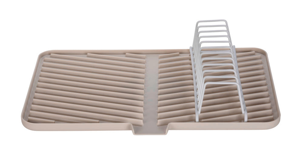 Detalj av oppvaskstativ beige plast 43x31 cm med avtakbart rist